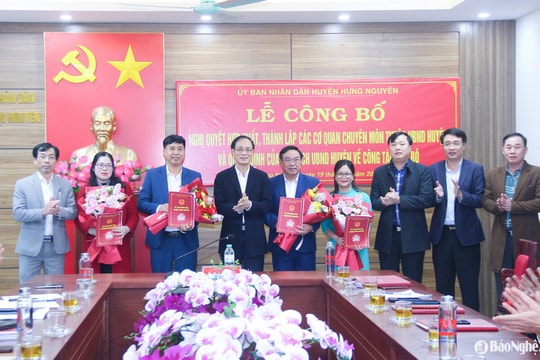 Sau sắp xếp, UBND huyện Hưng Nguyên giảm 2 phòng chuyên môn