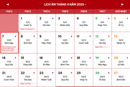 Lịch nghỉ Giỗ Tổ Hùng Vương năm 2025