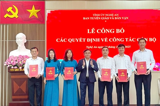 Ban Tuyên giáo và Dân vận Tỉnh ủy Nghệ An công bố các quyết định về công tác cán bộ