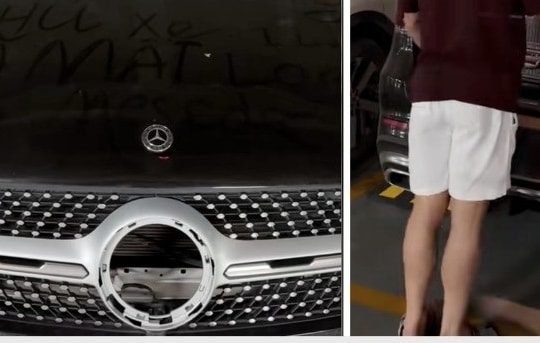 Xe Mercedes GLC 300 của Quang Hải bị mất logo, kẻ gian để lại lời 'chúc mừng'