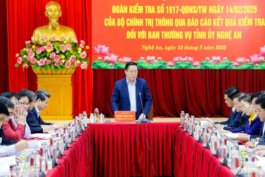 Đoàn Kiểm tra của Bộ Chính trị thông qua báo cáo kết quả kiểm tra đối với Ban Thường vụ Tỉnh ủy Nghệ An
