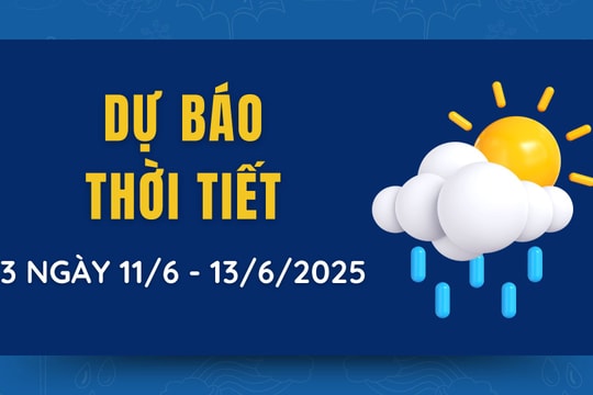 Dự báo thời tiết 3 ngày tới từ 11/6 đến 13/6/2025