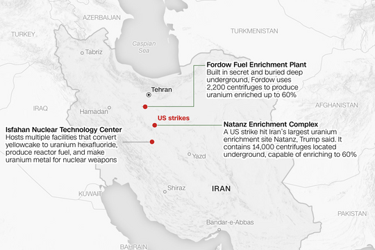 Giải mã 3 cơ sở hạt nhân của Iran vừa bị Mỹ không kích