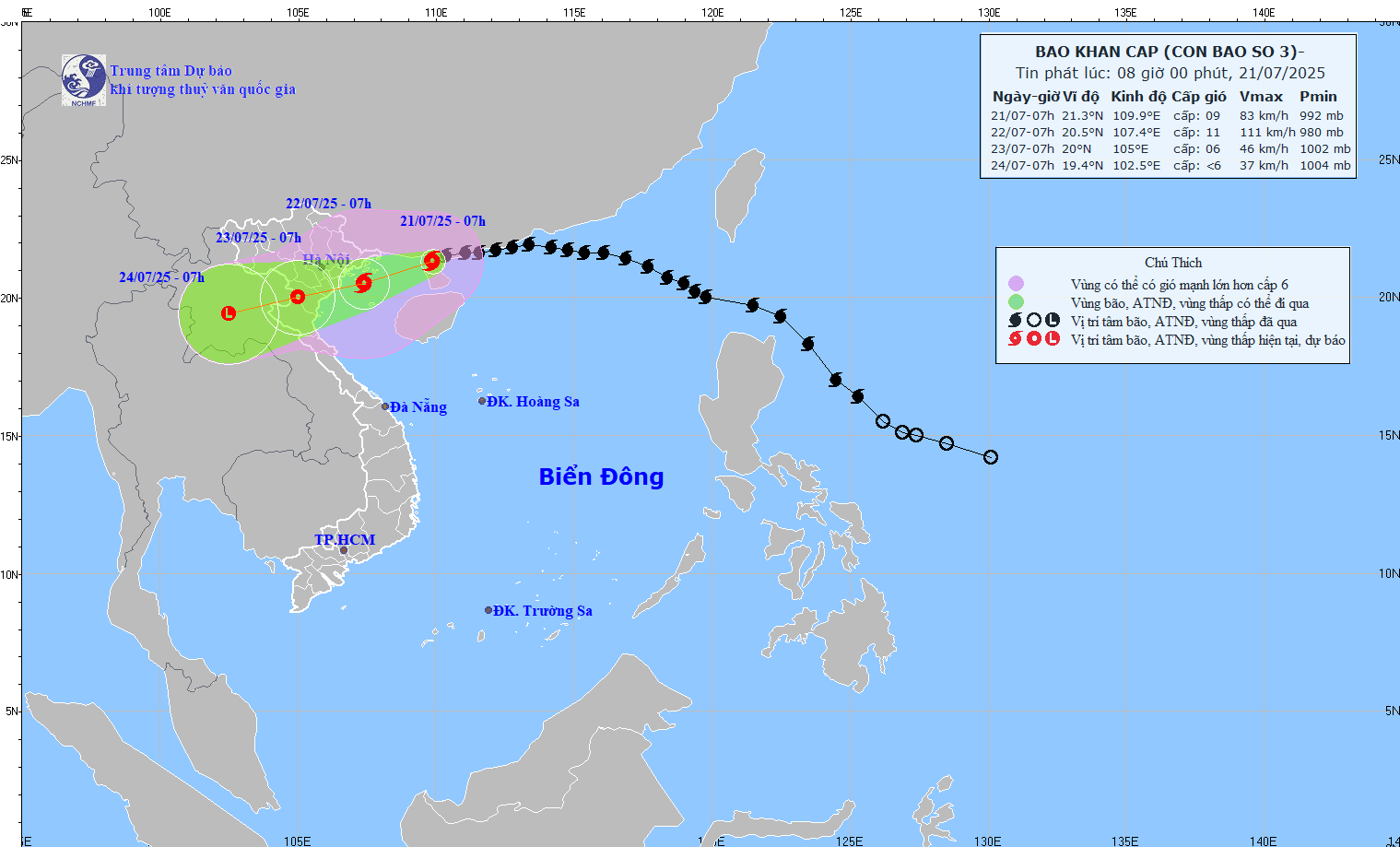 Bão số 3 WIPHA chỉ còn cách miền Bắc Việt Nam hơn 200km, trọng tâm đổ bộ sẽ vào đâu?