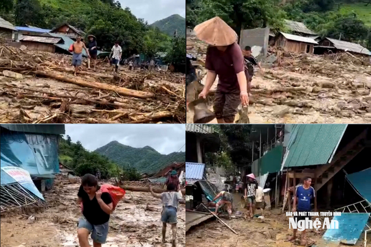 Nghệ An: Lực lượng '4 tại chỗ' nỗ lực giúp 15 bản của xã Mường Típ bị cô lập do lũ khắc phục đường sá đứt gãy, nhà cửa bị cuốn trôi