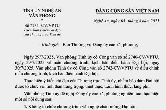 Không tổ chức chương trình văn nghệ chào mừng, không mua quà tặng tại Đại hội Đảng cấp xã, phường ở Nghệ An