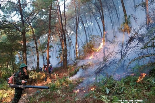 Lực lượng quân đội kịp thời phối hợp dập lửa tại rừng thông xã Thiên Nhẫn, ngăn chặn lan rộng, đề phòng bùng phát trở lại