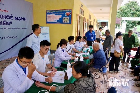 Đoàn Thanh niên Trường Đại học Y Hà Nội khám, cấp thuốc miễn phí và tặng quà cho người dân xã Tương Dương