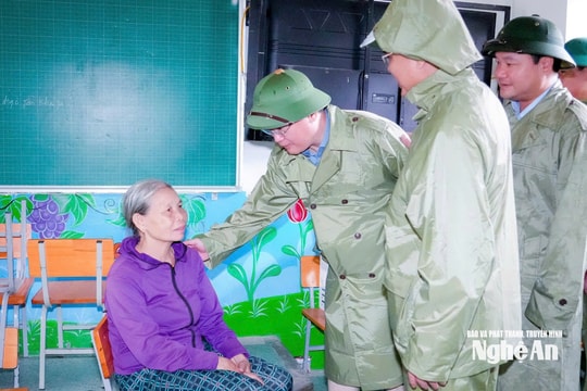 Phó Tổng tham mưu trưởng QĐND Việt Nam và Bí thư Tỉnh uỷ Nghệ An kiểm tra các điểm sơ tán người dân, tuyến đê biển xung yếu