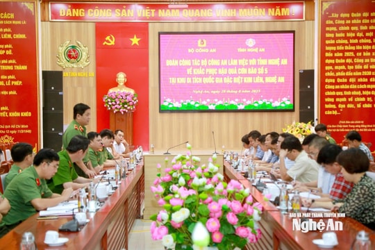 Đoàn công tác Bộ Công an thống nhất với tỉnh Nghệ An về các giải pháp khắc phục hậu quả cơn bão số 5 tại Khu Di tích lịch sử Quốc gia đặc biệt Kim Liên