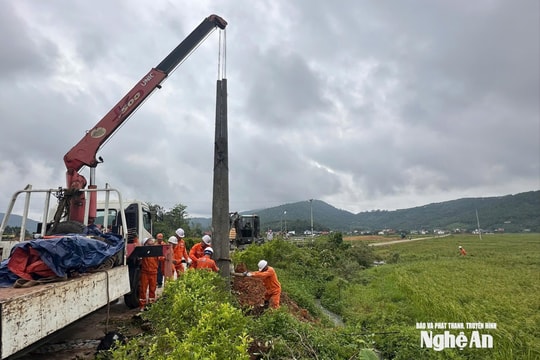 Ngành Điện huy động tối đa lực lượng, phương tiện, khắc phục sự cố, cấp điện trở lại sớm nhất sau bão số 5 ở Nghệ An