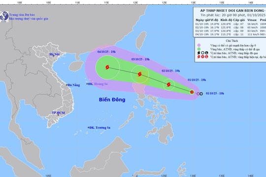 Áp thấp nhiệt đới gần biển Đông có khả năng mạnh lên thành bão trong 24h tới, tối 3/10 vào biển Đông
