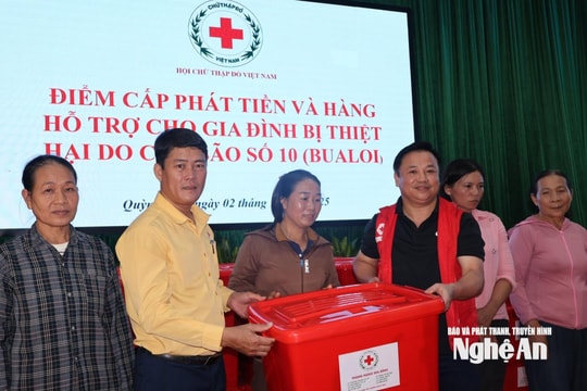 Hội Chữ thập đỏ Việt Nam hỗ trợ 600 triệu đồng cho người dân bị ảnh hưởng bão số 10 tại xã Quỳnh Phú