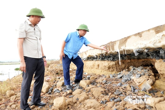 Phó Chủ tịch UBND tỉnh Nguyễn Văn Đệ kiểm tra các công trình đê, kè, hồ đập bị hư hại do bão số 10