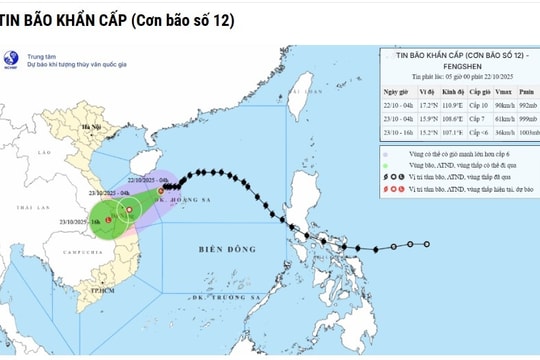 Bão số 12 đổ bộ Huế - Đà Nẵng sáng 23/10, hai đợt mưa cực lớn