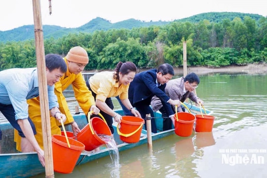 Thả hơn 2,3 tấn cá giống tái tạo nguồn lợi thủy sản tại hồ Châu Thắng