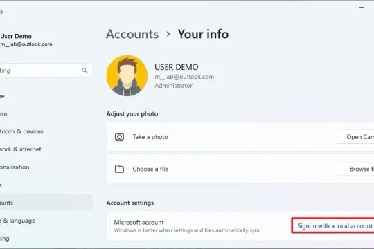 Chuyển sang tài khoản cục bộ Windows 11: Hướng dẫn chi tiết