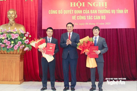 Các đồng chí Đặng Đình Quang và Trần Đình Dũng được bổ nhiệm giữ chức Phó Chánh Văn phòng Tỉnh ủy Nghệ An