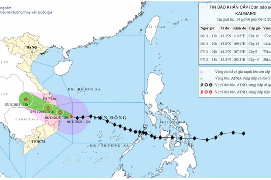TIN BÃO KHẨN CẤP: Bão Kalmaegi (Bão số 13) mạnh cấp 15, giật trên cấp 17, tâm bão hướng vào Quảng Ngãi - Đắk Lắk