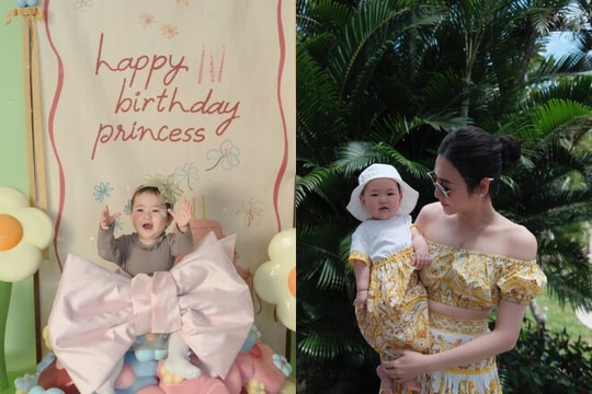 Á hậu Tú Anh mừng thôi nôi con gái Mochi bên chồng thiếu gia