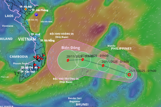 Từ ngày 26 - 28/11, bão số 15 đi vào Biển Đông hướng về Gia Lai - Lâm Đồng