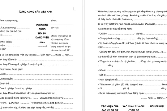 Tải Phiếu bổ sung hồ sơ Đảng viên mẫu 3-HSĐV