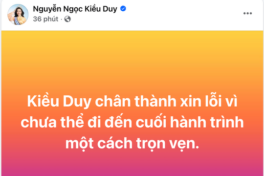 Kiều Duy xin lỗi sau khi trượt Top 20 Hoa hậu Quốc tế 2025
