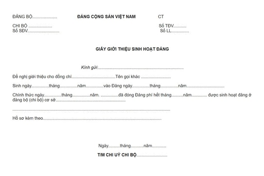 Tải mẫu Giấy giới thiệu sinh hoạt đảng theo Hướng dẫn 38-HD/BTCTW