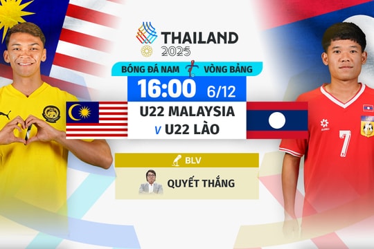 VTV5, VTV6 trực tiếp U22 Malaysia vs U22 Lào 16h00 hôm nay 6/12/2025