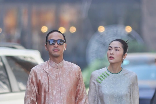Vợ chồng Tăng Thanh Hà diện áo dài tại lễ cưới Tiên Nguyễn