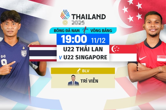 VTV5, VTV6 trực tiếp U22 Thái Lan vs U22 Singapore 19h00 ngày 11/12/2025