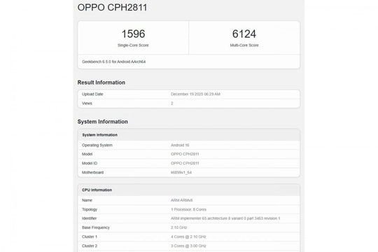 OPPO Reno15 Pro Max lộ diện trên Geekbench với chip Dimensity 8450