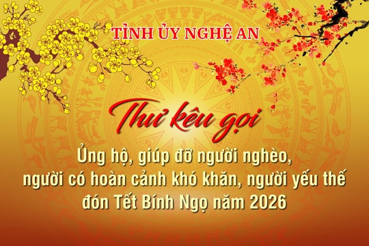 Bí thư Tỉnh ủy Nghệ An kêu gọi ủng hộ, giúp đỡ người nghèo, người có hoàn cảnh khó khăn, người yếu thế đón Tết Bính Ngọ năm 2026