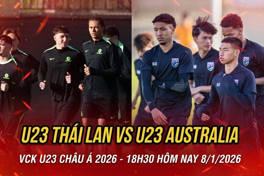 VTV5 trực tiếp bóng đá U23 Thái Lan vs Australia 8/1/2026