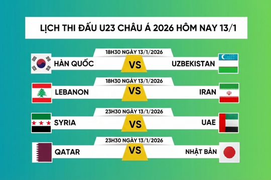 VTV5 VTV6 xem trực tiếp bóng đá U23 châu Á 2026 hôm nay 13/1