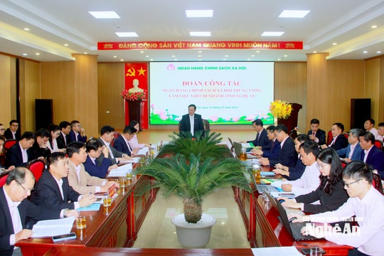 Tổng giám đốc Ngân hàng Chính sách xã hội Dương Quyết Thắng làm việc với chi nhánh Nghệ An