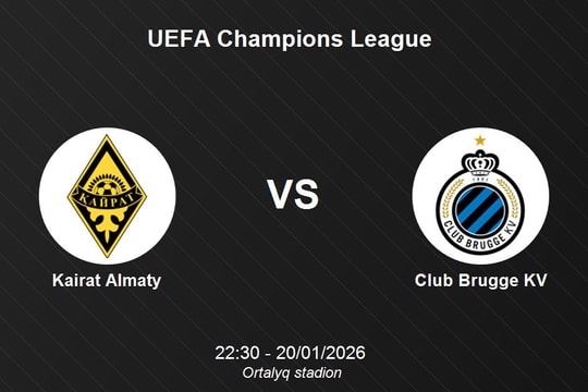 Nhận định Kairat Almaty vs Club Brugge KV - UEFA Champions League lúc 22h30 ngày 20/01/2026