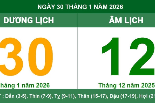 Lịch Âm Dương ngày 30/1/2026: Chi tiết giờ Hoàng Đạo và lưu ý phong thủy