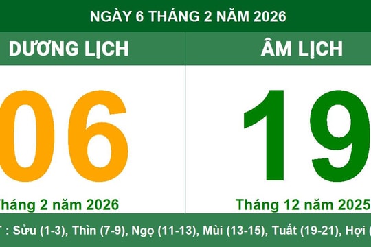 Lịch Âm Dương ngày 6/2/2026: Ngày Tiểu Cát cát tường, khởi đầu thuận lợi và nhiều tài lộc