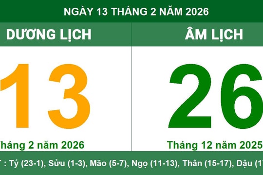 Lịch âm dương ngày 13/2/2026: Ngày Mậu Ngọ với nhiều lưu ý phong thủy quan trọng