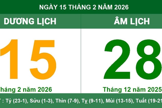 Lịch âm dương ngày 15/2/2026: Ngày Canh Thân tốt cho khởi công và cưới hỏi
