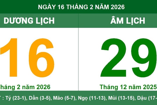 Lịch Âm Dương ngày 16/2/2026: Xem giờ hoàng đạo và những lưu ý quan trọng trong ngày Thụ Tử