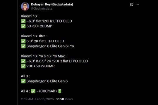 Rò rỉ cấu hình Xiaomi 18 series: Chip Snapdragon Pro độc quyền và pin 7,000 mAh