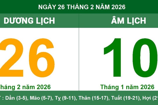 Lịch Âm Dương ngày 26/02/2026: Ngày tốt Đại An thuận lợi cho mọi việc