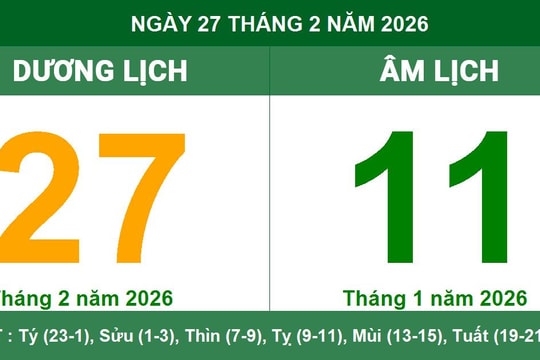 Lịch Âm Dương ngày 27/2/2026: Thông tin giờ hoàng đạo và lưu ý về vận trình