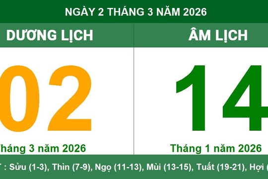 Lịch Âm Dương ngày 2/3/2026: Xem giờ hoàng đạo và lưu ý ngày 14 tháng Giêng