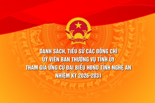 Danh sách các đồng chí Ủy viên Ban Thường vụ Tỉnh ủy tham gia ứng cử Đại biểu HĐND tỉnh Nghệ An nhiệm kỳ 2026-2031