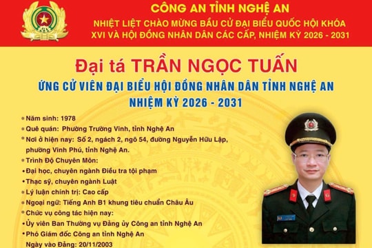 Tiểu sử đồng chí Đại tá Trần Ngọc Tuấn - ứng cử viên Đại biểu Hội đồng Nhân dân tỉnh Nghệ An nhiệm kỳ 2026 - 2031