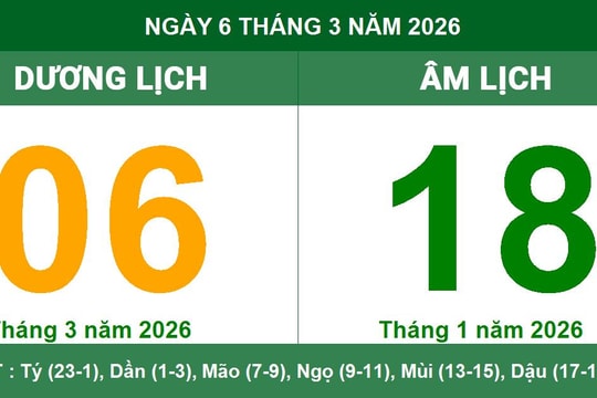 Lịch âm dương ngày 6/3/2026: Xem giờ hoàng đạo và lưu ý ngày Tam Nương