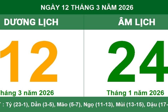 Lịch Âm Dương ngày 12/3/2026: Xem giờ Hoàng Đạo và hướng xuất hành tốt nhất